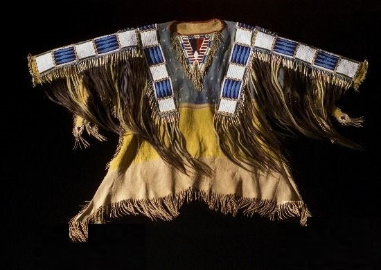 Tan Buckskin Native American Style Handmade Powwow Beaded War Shirt PWS3171