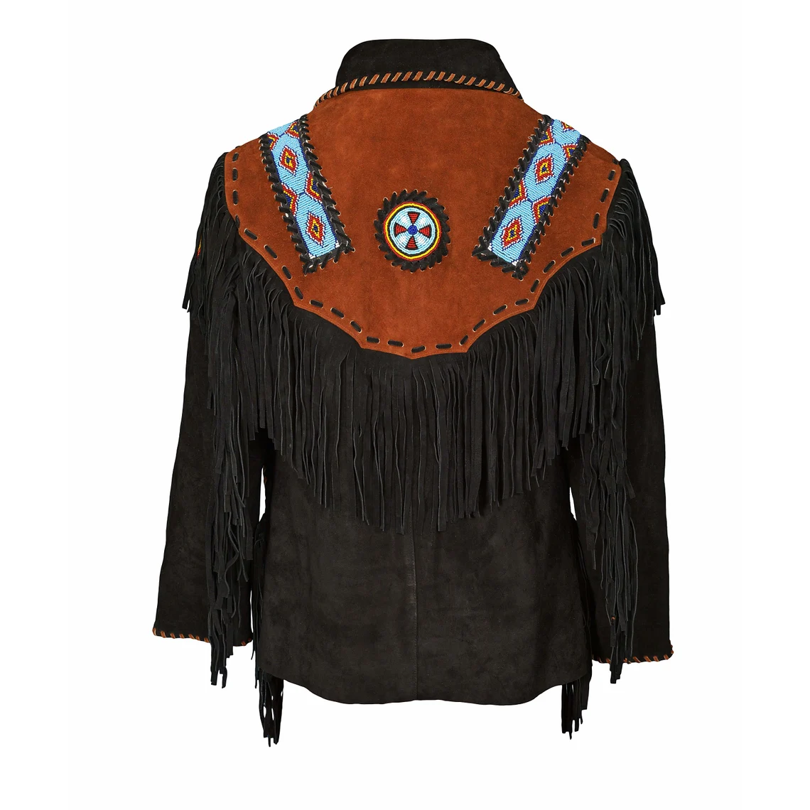Black Suede Native Beaded Jacket for Mens NSJ311