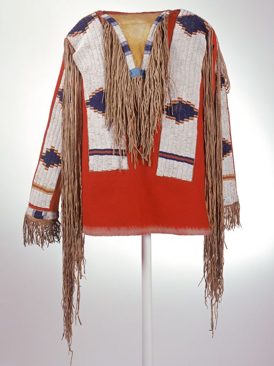 Red Buckskin Native American Style Handmade Powwow Beaded War Shirt PWS1152