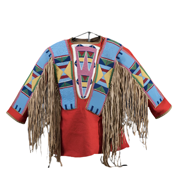 Red Buckskin Native American Style Handmade Powwow Beaded War Shirt PWS1812