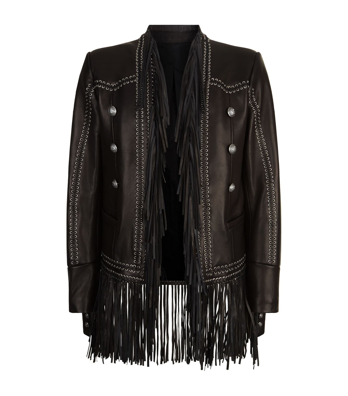 Western Cowboy Black Leather Fringe Jacket for Mens NFJ918
