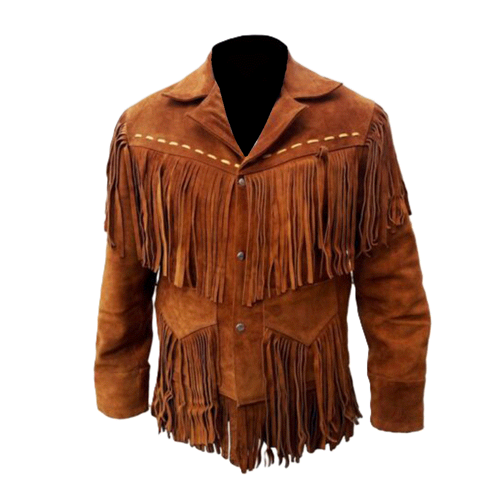 Western Cowboy Brown Suede Leather Fringe Jacket for Mens NFJ805