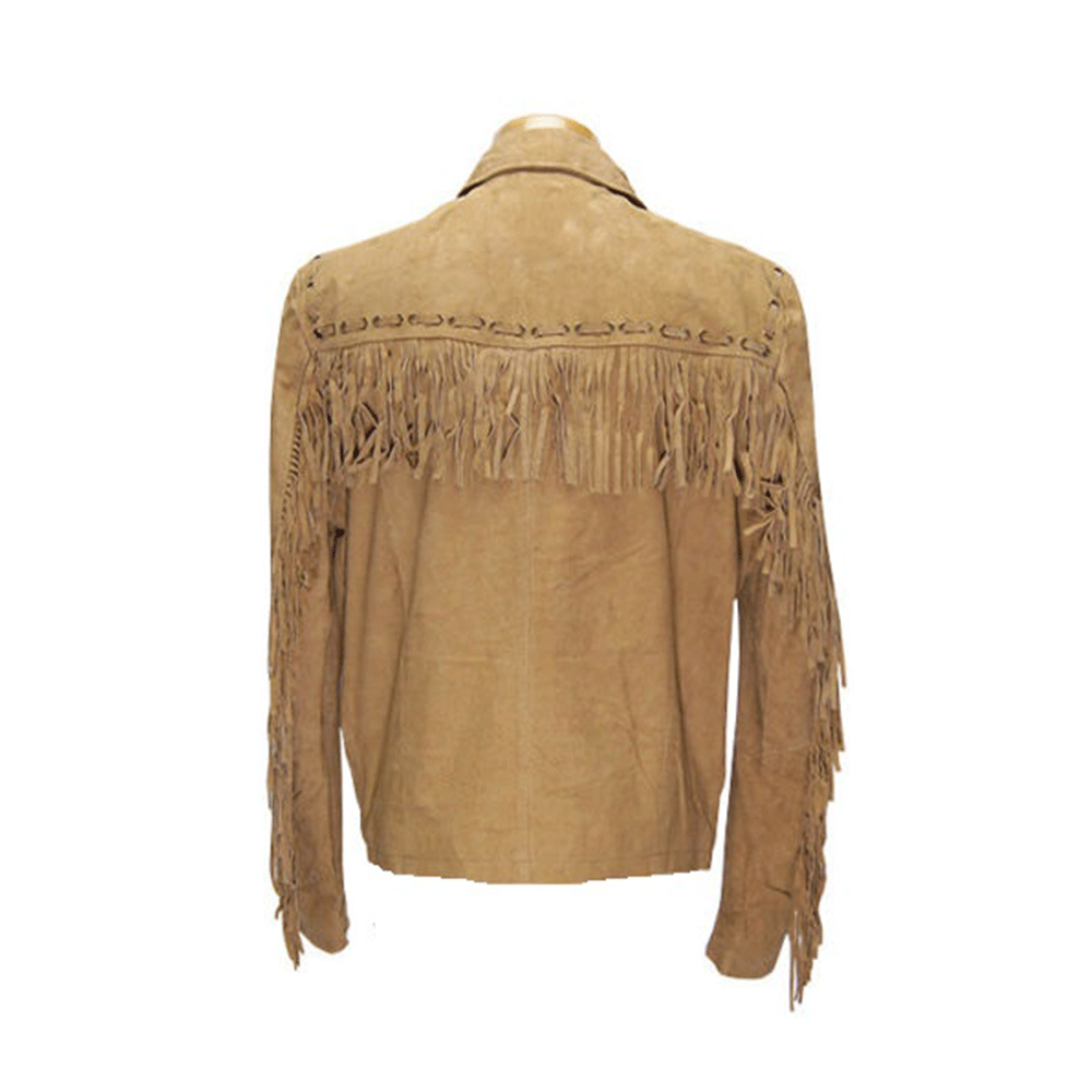 Western Cowboy Brown Suede Leather Fringe Jacket for Mens NFJ802