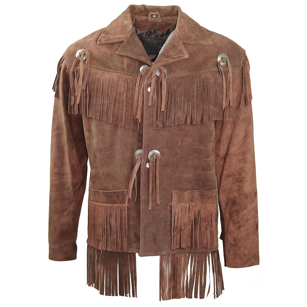 Western Cowboy Beige Suede Leather Fringe Jacket for Mens NFJ801