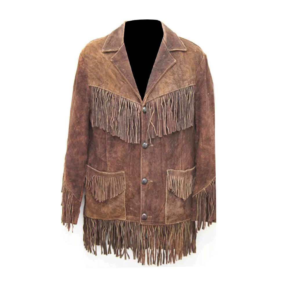 Western Cowboy Brown Suede Leather Fringe Jacket for Mens NFJ803