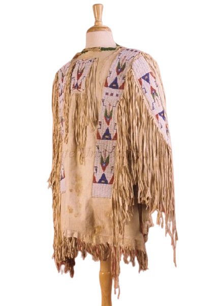 Beige Buckskin Native American Style Handmade Powwow Beaded War Shirt PWS1062