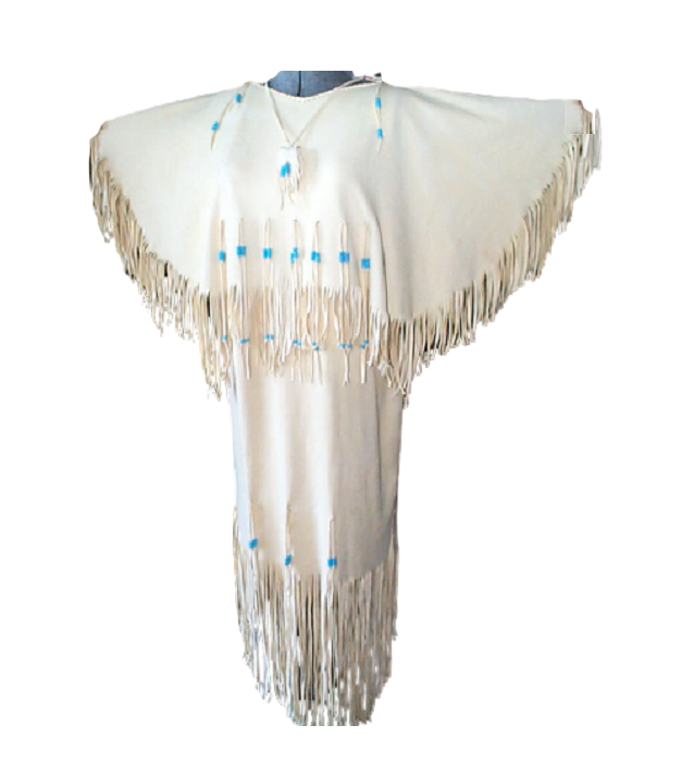 Native Women White Leather Long Fringes Wedding Dress Powwow Regalia PWD102