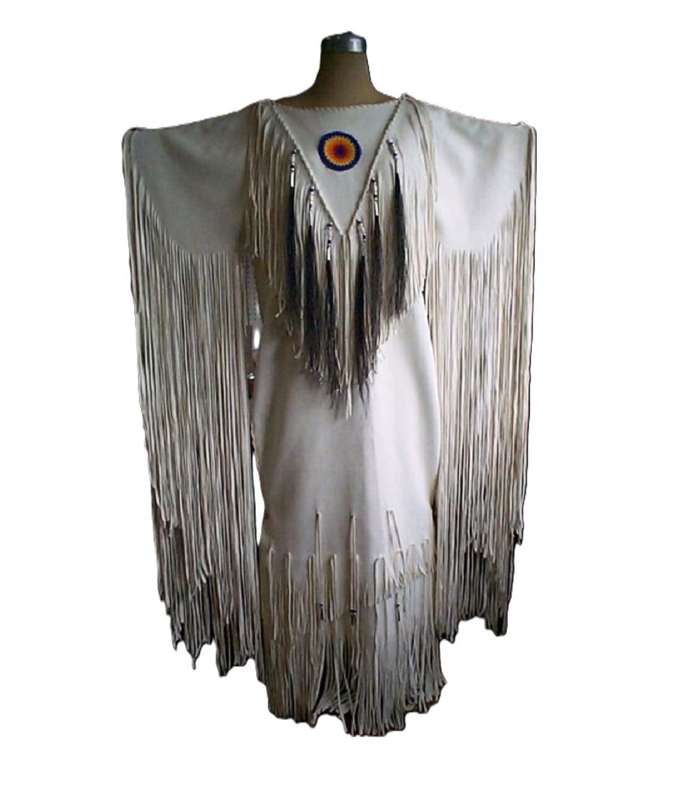 White wedding dress for native woman powwow regalia