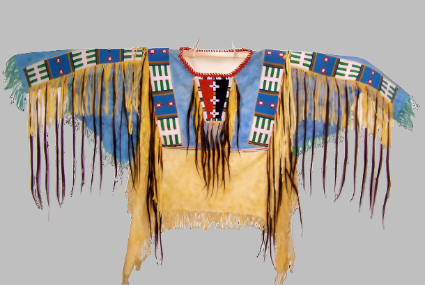 Tan Buckskin Native American Style Handmade Powwow Beaded War Shirt PWS3170
