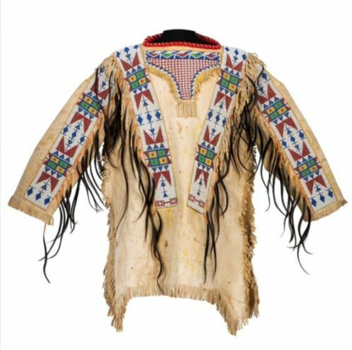 Beige Buckskin Native American Style Handmade Powwow Beaded War Shirt PWS1175
