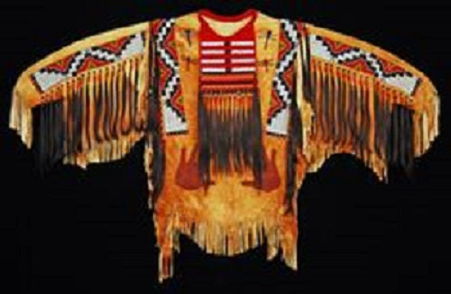 Tan Buckskin Native American Style Handmade Powwow Beaded War Shirt PWS3178