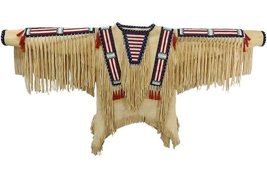Beige Buckskin Native American Style Handmade Powwow Beaded War Shirt PWS1180