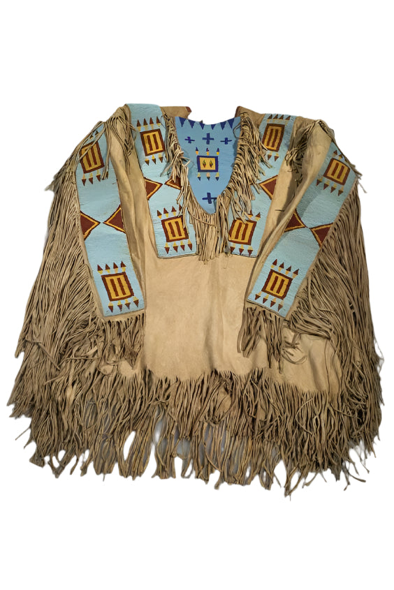 Beige Buckskin Native American Style Handmade Powwow Beaded War Shirt PWS1183
