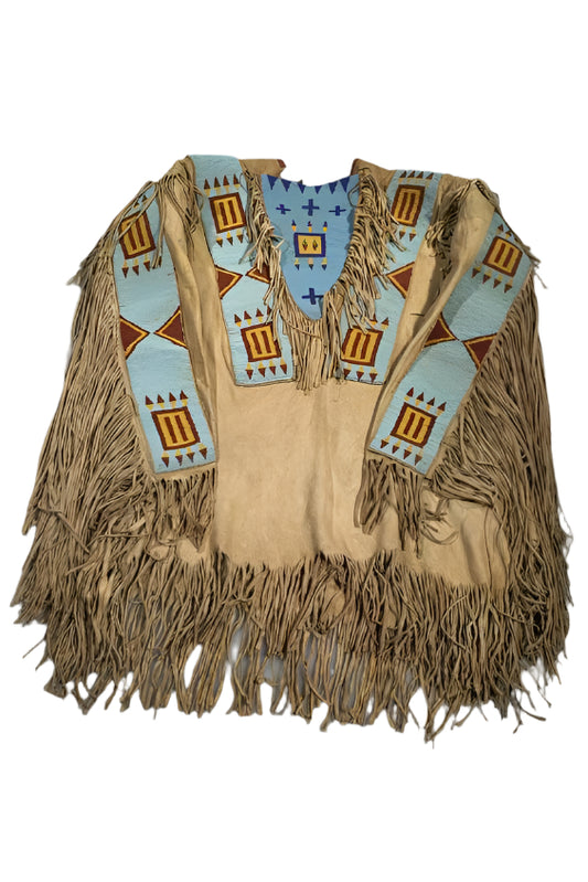 Beige Buckskin Native American Style Handmade Powwow Beaded War Shirt PWS1183