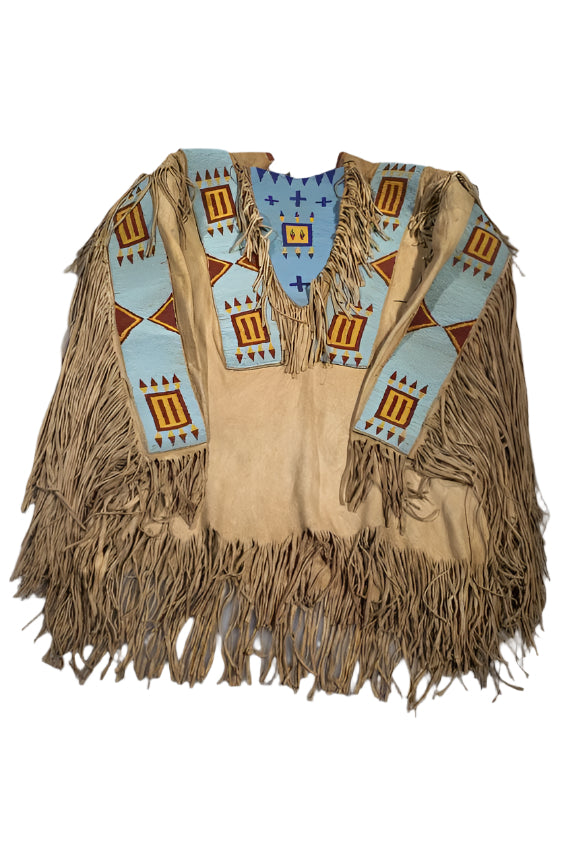 Beige Buckskin Native American Style Handmade Powwow Beaded War Shirt PWS1183