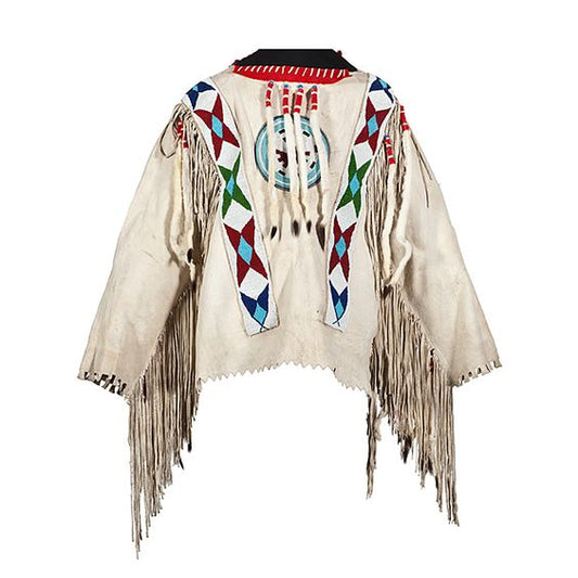 Beige Buckskin Native American Style Handmade Powwow Beaded War Shirt PWS1184