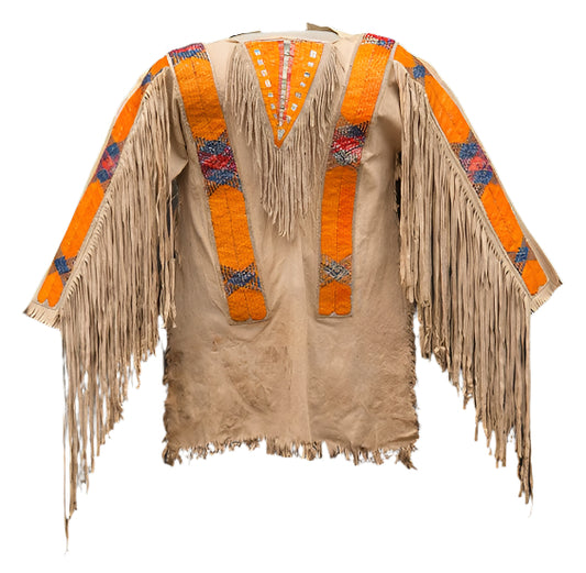 Beige Buckskin Native American Style Handmade Powwow Beaded War Shirt PWS1185
