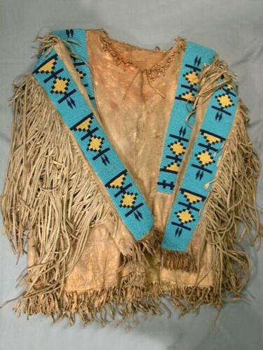 Tan Buckskin Native American Style Handmade Powwow Beaded War Shirt PWS1187