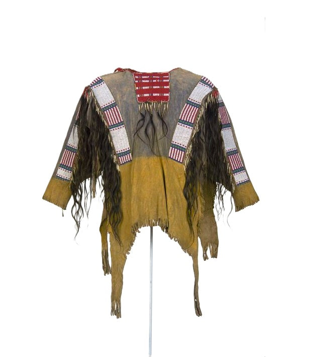 Tan Buckskin Native American Style Handmade Powwow Beaded War Shirt PWS3193