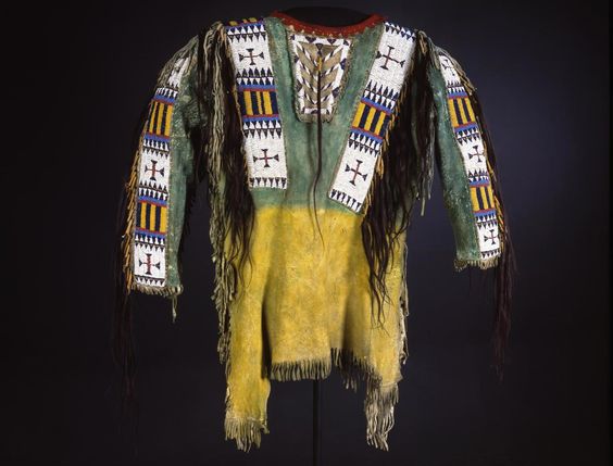 Tan Buckskin Native American Style Handmade Powwow Beaded War Shirt PWS3197