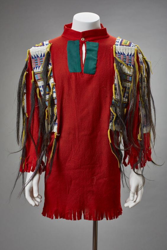 Red Buckskin Native American Style Handmade Powwow Beaded War Shirt PWS1466