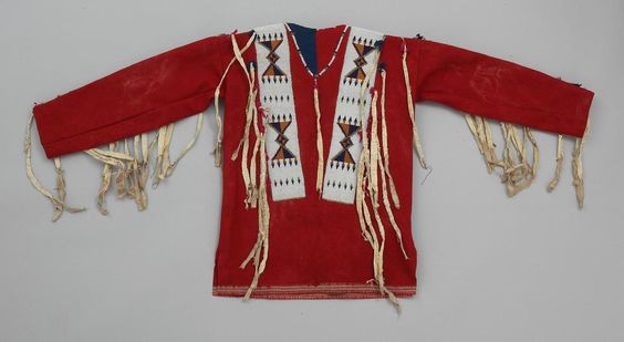 Red Buckskin Native American Style Handmade Powwow Beaded War Shirt PWS1156