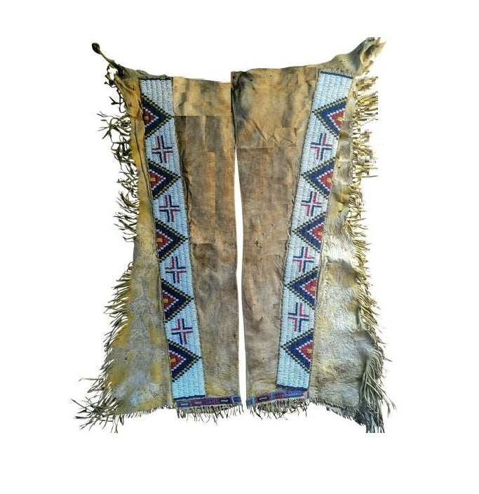 Powwow Regalia Beige Suede Leather Hand Beaded Chaps / Leggings NCP1108
