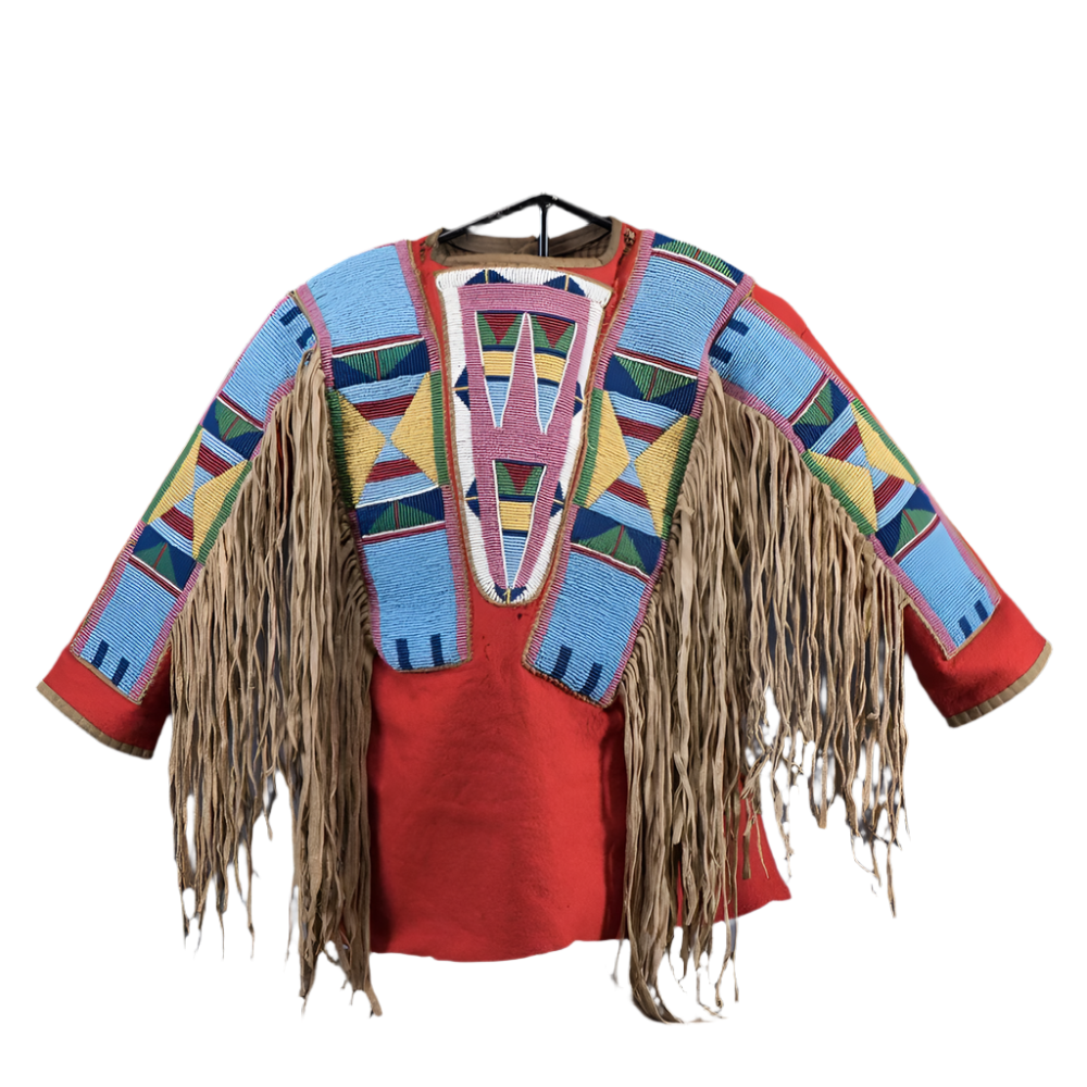 Red Buckskin Native American Style Handmade Powwow Beaded War Shirt PWS1812