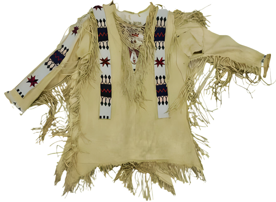 Beige Buckskin Native American Style Handmade Powwow Beaded War Shirt PWS1814