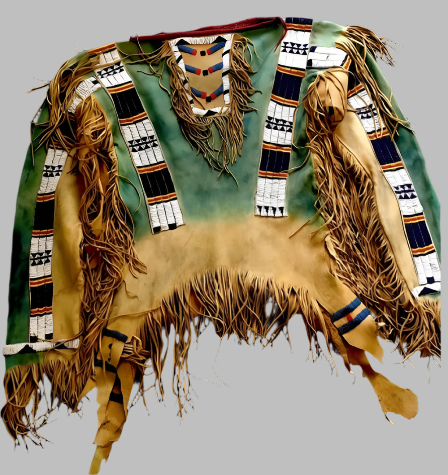 Buckskin Native American Style Handmade Powwow Beaded War Shirt PWS3836