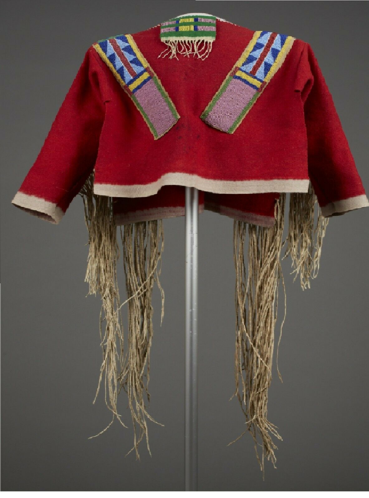 Red Buckskin Native American Style Handmade Powwow Beaded War Shirt PWS1851