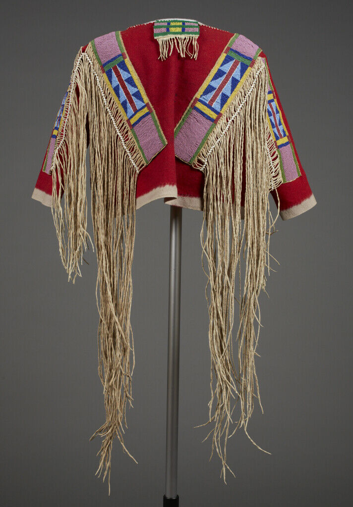 Red Buckskin Native American Style Handmade Powwow Beaded War Shirt PWS1851