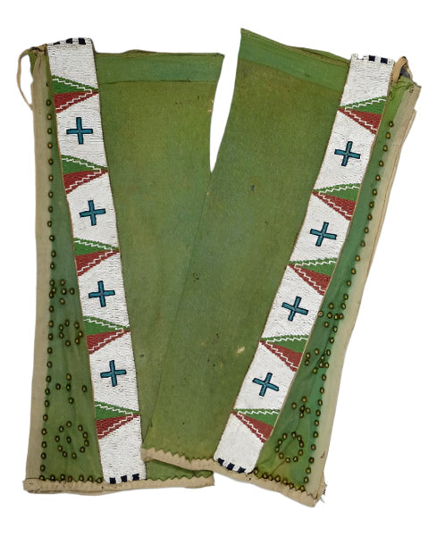 Green Suede Leather Hand Beaded Chaps / Leggings Powwow Regalia NCP1331