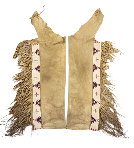Powwow Regalia Beige Suede Leather Hand Beaded Chaps / Leggings NCP1107