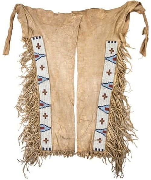 Powwow Regalia Beige Suede Leather Hand Beaded Chaps / Leggings NCP1112