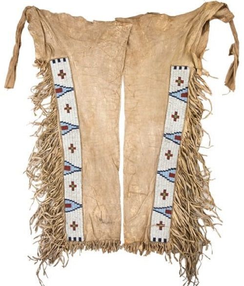Powwow Regalia Beige Suede Leather Hand Beaded Chaps / Leggings NCP1112
