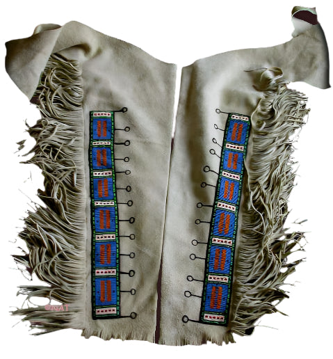 Powwow Regalia Beige Suede Leather Hand Beaded Chaps / Leggings NCP1114