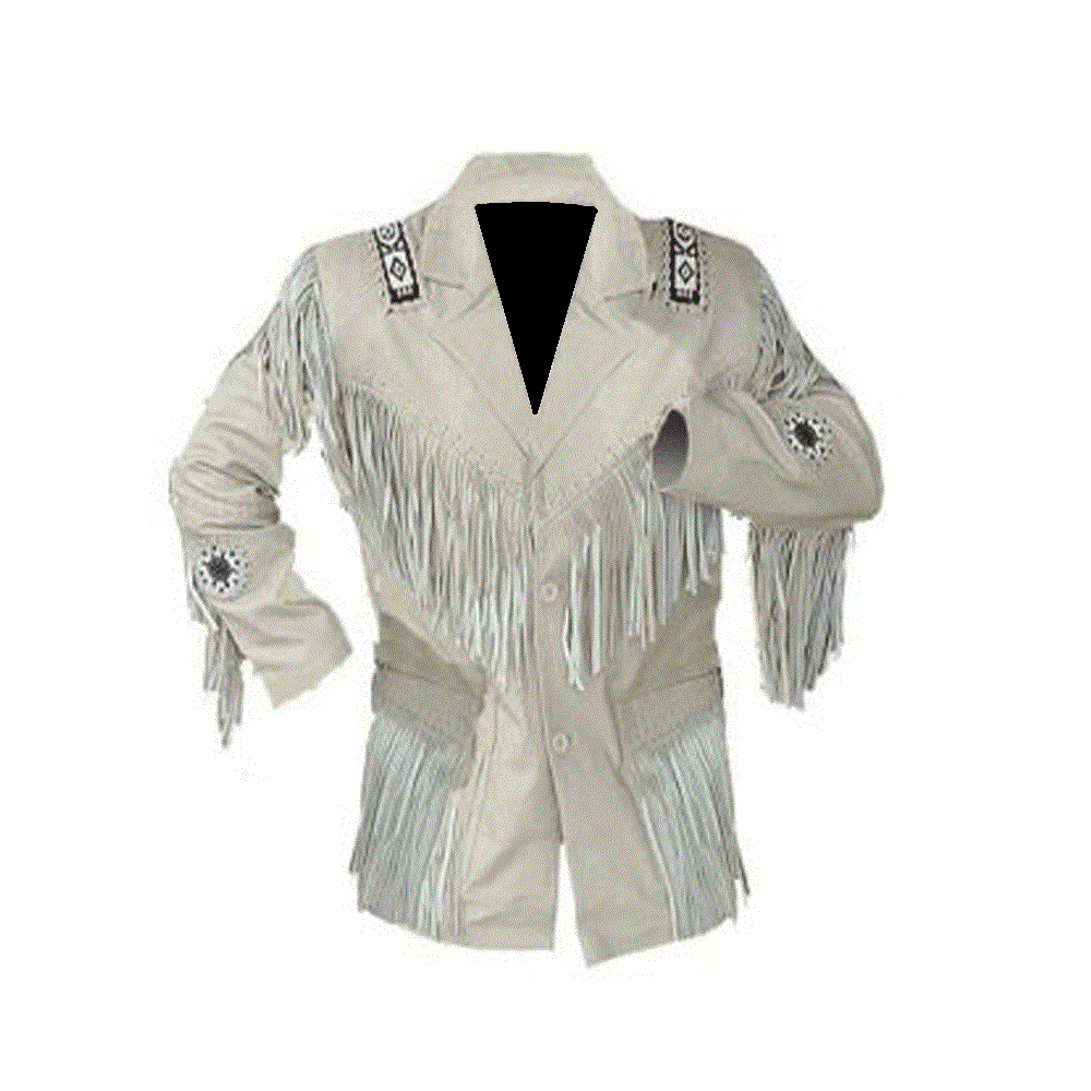 Beige Suede Native Beaded Jacket for Mens NSJ110