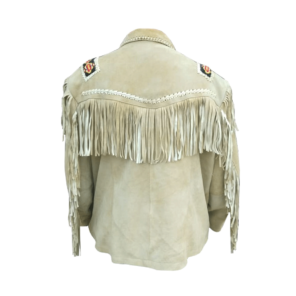 Beige Suede Native Beaded Jacket for Mens NSJ103