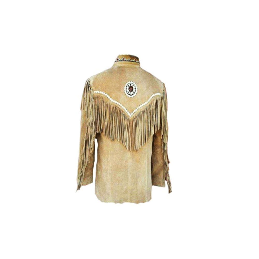 Beige Suede Native Beaded Jacket for Mens NSJ113