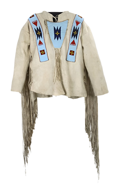 Beige Buckskin Native American Style Handmade Powwow Beaded War Shirt PWS1176