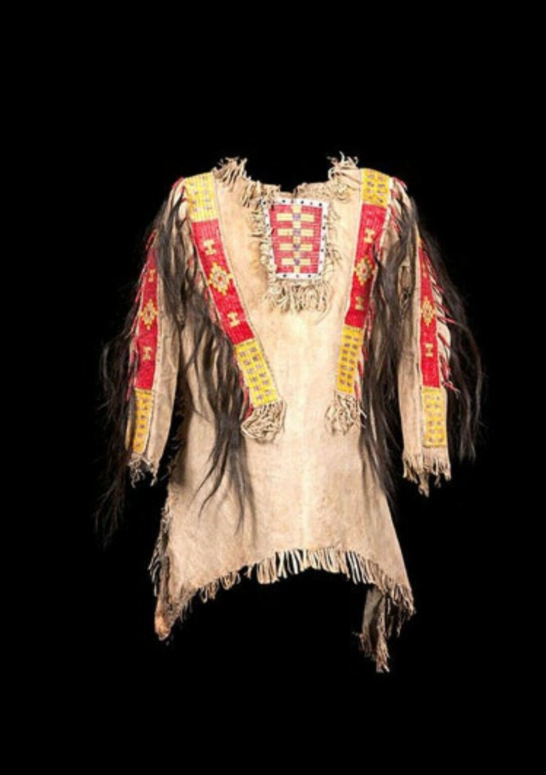 Beige Buckskin Native American Style Handmade Powwow Beaded War Shirt PWS1140