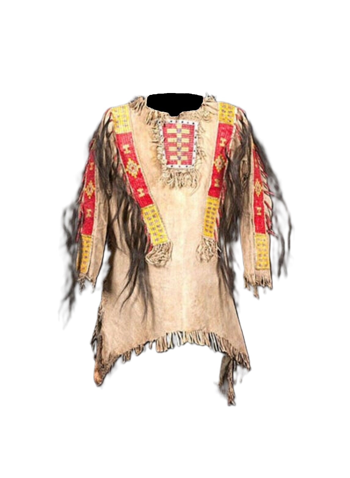 Beige Buckskin Native American Style Handmade Powwow Beaded War Shirt PWS1140