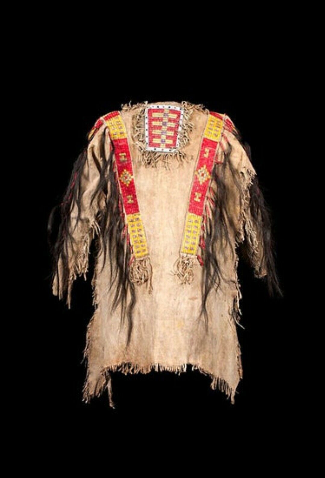 Beige Buckskin Native American Style Handmade Powwow Beaded War Shirt PWS1140