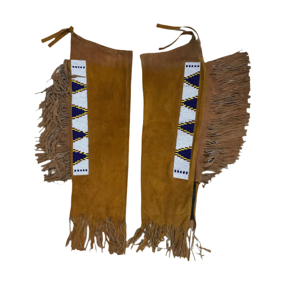Powwow Regalia Brown Suede Leather Hand Beaded Chaps / Leggings NCP1301