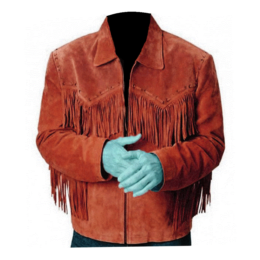 Western Cowboy Brown Suede Leather Fringe Jacket for Mens NFJ804