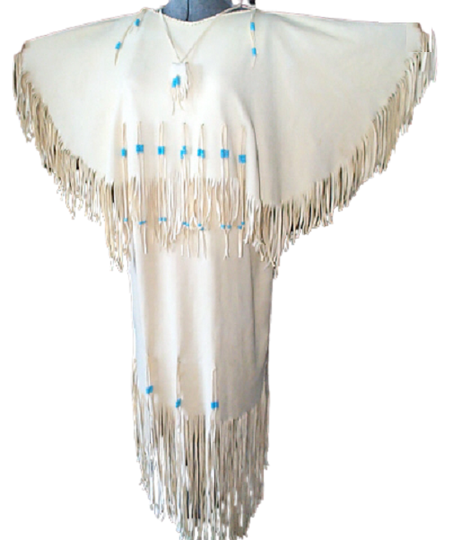 Native Women White Leather Long Fringes Wedding Dress Powwow Regalia PWD102